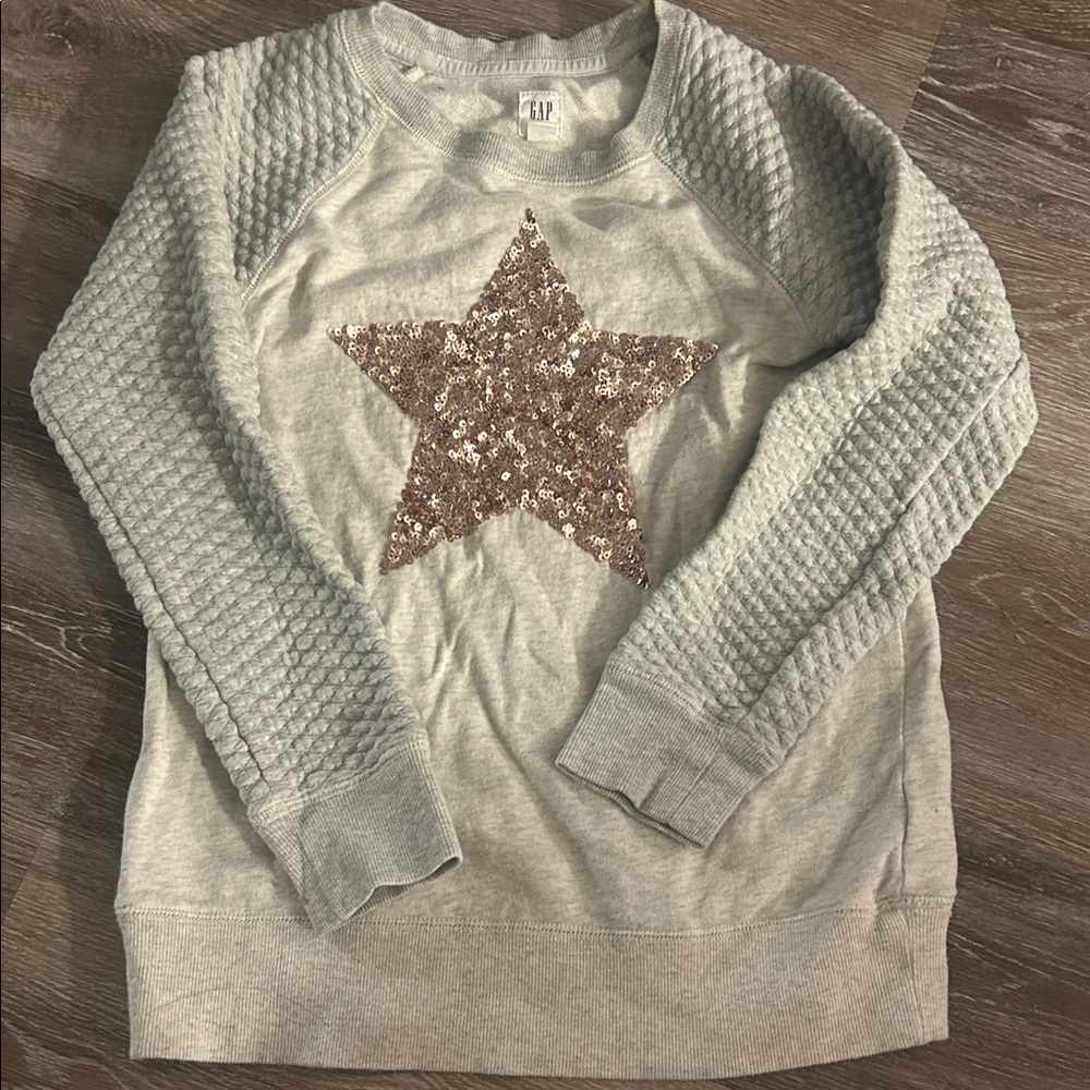 GAP Light Gray Sweater with Gold Sequin Star